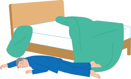 An elderly person who fainted under the bed.のイラスト素材