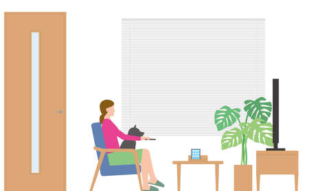 Housing. Woman watching TV in the living roomのイラスト素材