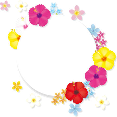 Tropical flower hibiscus frame. Vector illustrationのイラスト素材