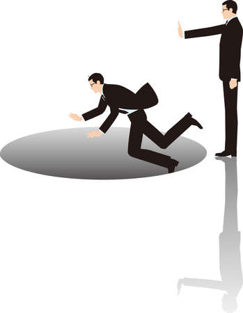 Image of a businessman who suddenly pushes a rival into a holeのイラスト素材