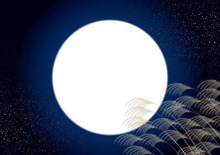 Japanese pampas grass and full moon. Japanese autumn landscape vector illustration backgroundのイラスト素材
