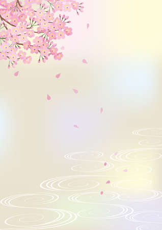 Pale color background of cherry blossoms and running water pattern. Vector illustrationのイラスト素材