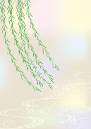 Pale color background of weeping willow and running water pattern. Vector illustrationのイラスト素材