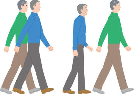 Elderly people whose walking speed decreases due to agingのイラスト素材