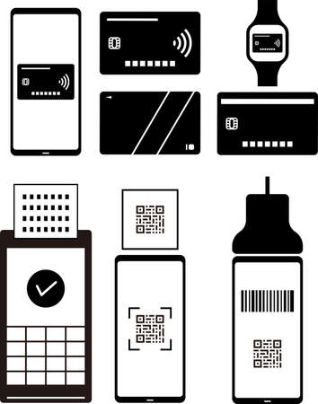 Cashless payment with credit card, app, codeのイラスト素材