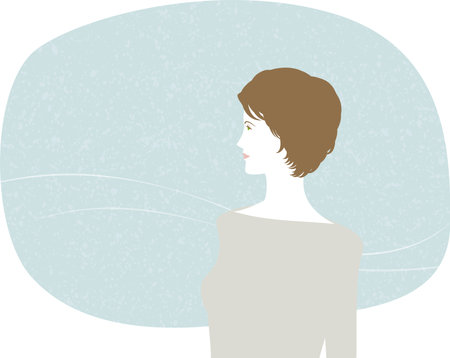 A profile illustration of a peaceful and calm middle-aged woman.のイラスト素材