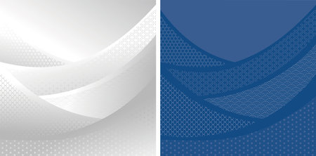 Illustration background material of traditional Japanese patterns in gray gradation and blue.のイラスト素材