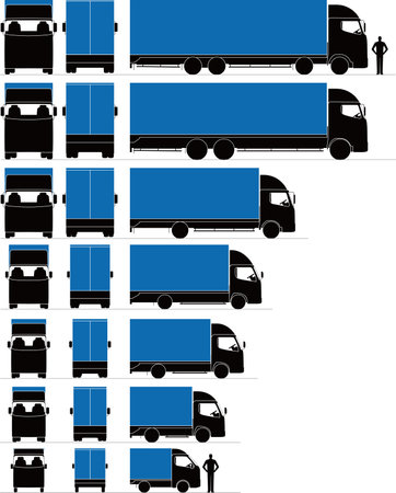 Image illustration of the size of large and small trucks, front, side, backのイラスト素材