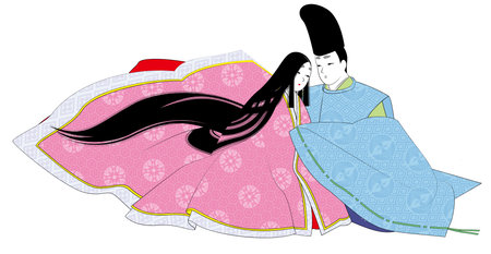 Illustration of a Japanese woman wearing a traditional kimono.の写真素材