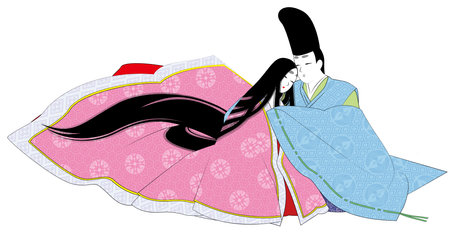 Illustration of a Japanese woman wearing a traditional kimono.の写真素材