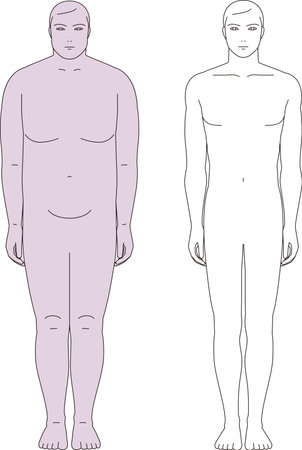 Fat man and toned man. Full body illustration of before and after dietingのイラスト素材