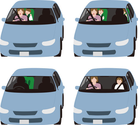 Illustration of a car with a child seat and a mother drivingのイラスト素材