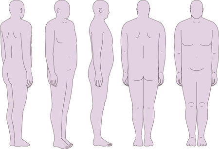 Obese man. Front, back, oblique, front oblique, diagonal back, whole body illustrationのイラスト素材