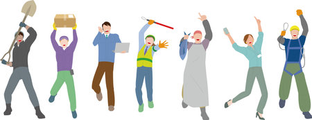 Illustrations of energetic, powerful men and women in a wide variety of occupationsのイラスト素材