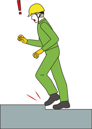 Dangerous scenes at work sites. Illustration of a worker tripping over a step and about to fallのイラスト素材