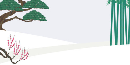 Background material for Japanese lucky charms. Illustration of pine, bamboo, and plum.のイラスト素材