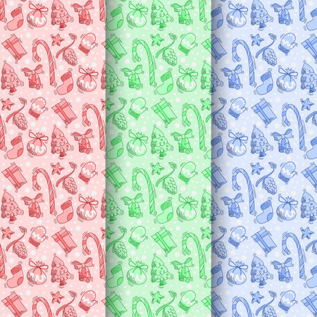 Hand drawn doodle Christmas themed seamless pattern collection.