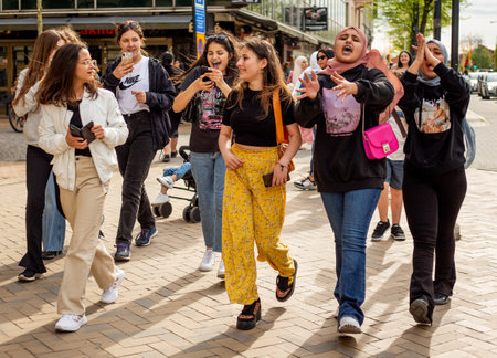 KRISTIANSTAD, SWEDEN - MAY 14, 2021: Muslim girls during a protest against Israels new attacks on Palestineのeditorial素材