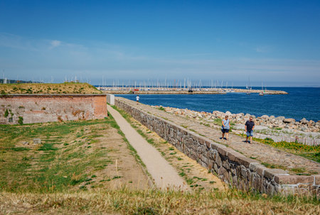ELSINORE, DENMARK â 3 AUG 2018: Outlook over the Elsinore small boat harbor in Denmark.のeditorial素材