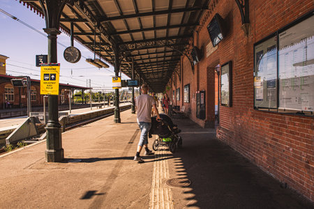 ELSINORE, DENMARK â 3 AUG 2018: The trainstation of the Danish aincient city of Elsinore.のeditorial素材