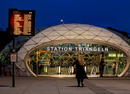 Triangeln Metro station in Malmo, Sweden seen in night lightのeditorial素材