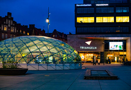Triangeln Metro station in Malmo, Sweden seen in night lightのeditorial素材