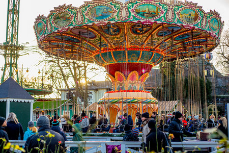 Swing carousel on Tivoli, Copenhagen, Denmarkのeditorial素材