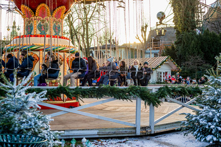 Old style carousel on Tivoli, Copenhagen, Denmarkのeditorial素材