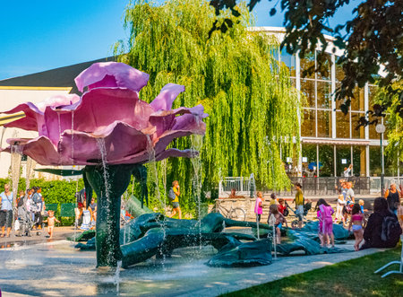 Rose fountain in Folkets park, The peoples park, in Malmo, Swedenのeditorial素材