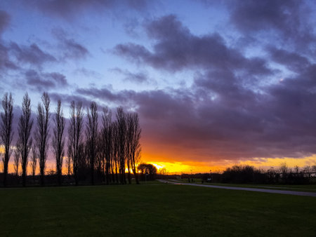 Sunset over Sibbarp area in Malmo, Swedenの写真素材