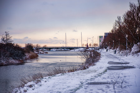 Winter on Malmo canal, Swedenの写真素材