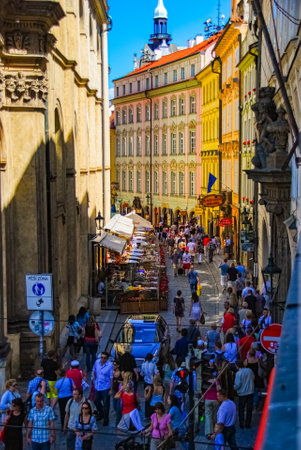 People walking on street in Prague, Czech Republicのeditorial素材