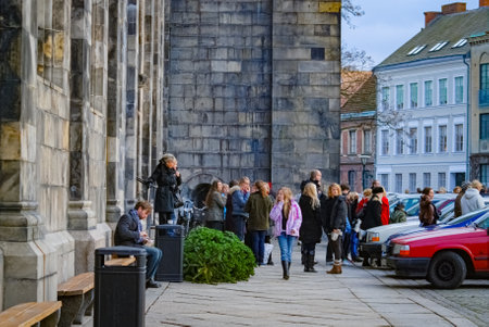 People outside Lund cathedral dome