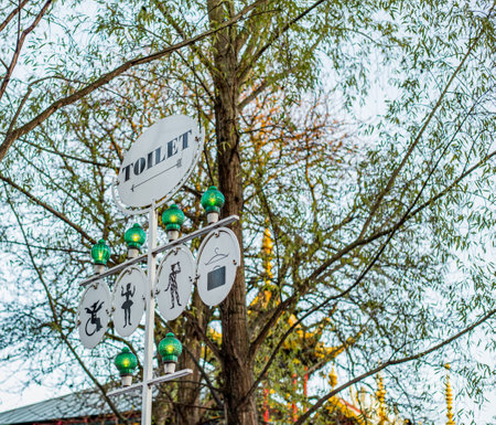 Toilet sign on Tivoli in Copenhagen, Denmarkの写真素材