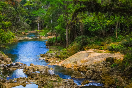 Sendero reino de las aguas waterfall in mountain park on Cubaの写真素材