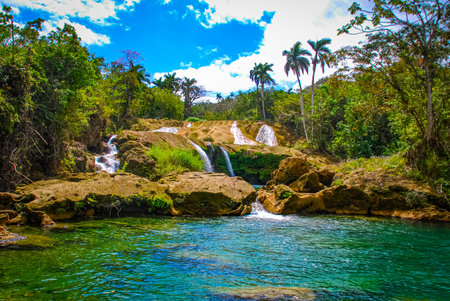 Sendero reino de las aguas waterfall in mountain park on Cuba