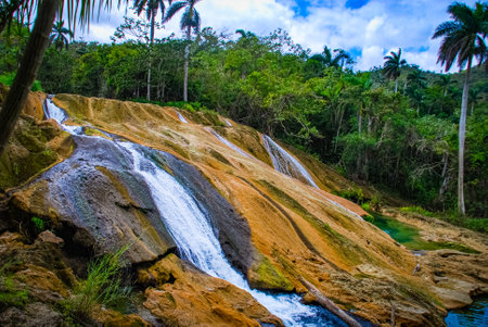 Sendero reino de las aguas waterfall in mountain park on Cubaの写真素材