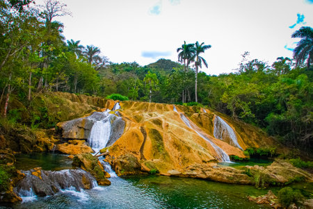 Sendero reino de las aguas waterfall in mountain park on Cubaの写真素材
