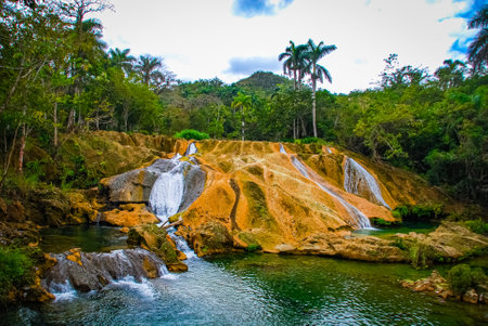 Sendero reino de las aguas waterfall in mountain park on Cubaの写真素材