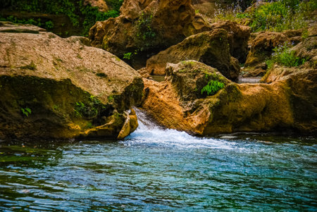 Sendero reino de las aguas waterfall in mountain park on Cubaの写真素材