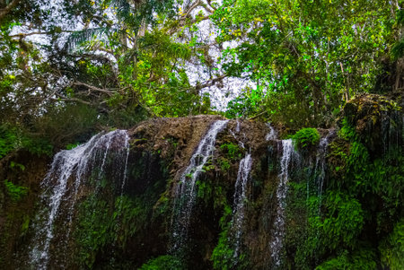 Sendero reino de las aguas waterfall in mountain park on Cubaの写真素材