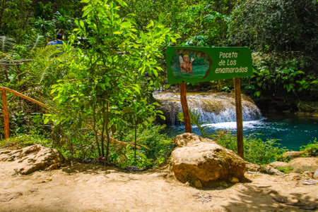 Sendero reino de las aguas waterfall in mountain park on Cubaの写真素材