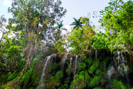 Sendero reino de las aguas waterfall in mountain park on Cubaの写真素材