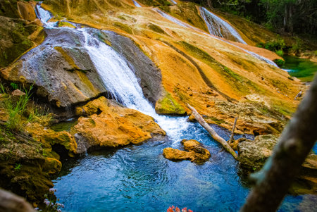 Sendero reino de las aguas waterfall in mountain park on Cubaの写真素材