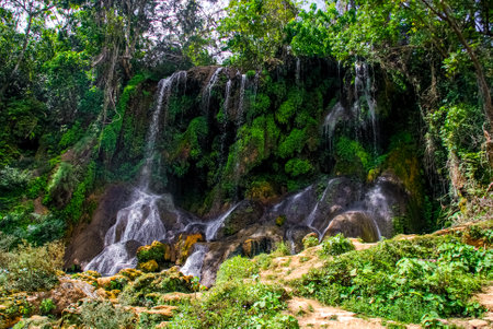 Sendero reino de las aguas waterfall in mountain park on Cubaの写真素材