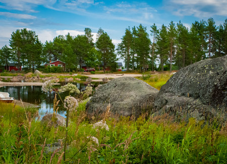 Outlook from Norrfjarden village in north Swedenの写真素材