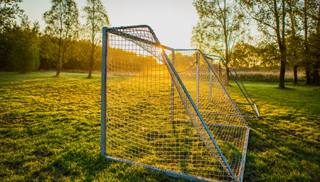 Football goal in the sunrise 9の写真素材