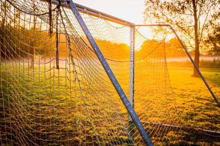 Football goal in the sunrise 8の写真素材