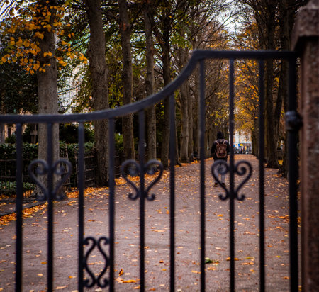 Man walks through park in Malmo, Sweden