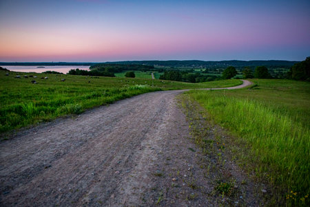 Sunset over Finjasjon lake seen from Hovdala Hills, Hassleholm, Sweden